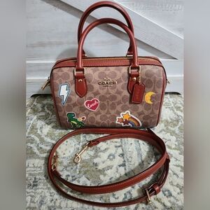 Coach Brown Signature Canvas Satchel with Sticker Print